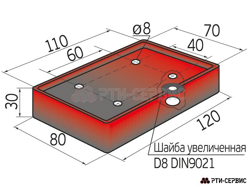 Накладка резиновая прямоугольная для подъемников: Т-4, AE&T, Peak, AMGO, Avik, Fagihi, Nordberg - фото 3