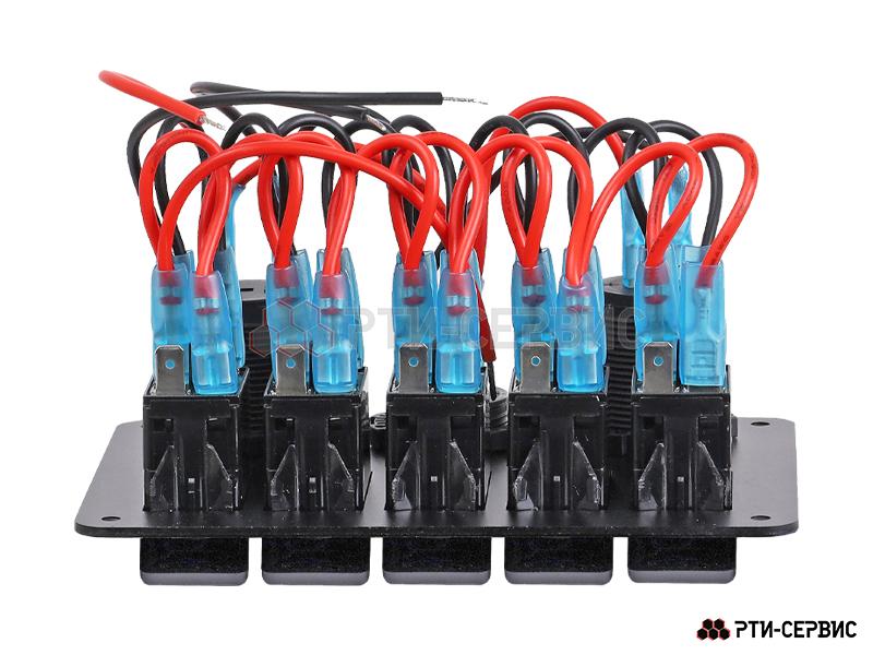 Панель из 5 переключателей с разъёмами 12V (прикуриватель), 2 USB (2.1A + 1A), вольтметр 12-24В - фото 1